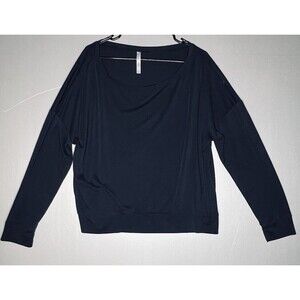 Fabletics Womens Large T-Shirt Long Sleeve Dark Navy Blue Athleisure Yoga